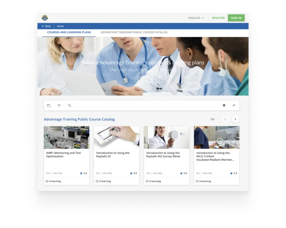 Screenshot of advantage training portal