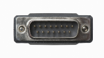 A 15-pin D-sub connector showing two rows of pins in a rectangular metal casing. There are labels 1-15 beneath the pins.